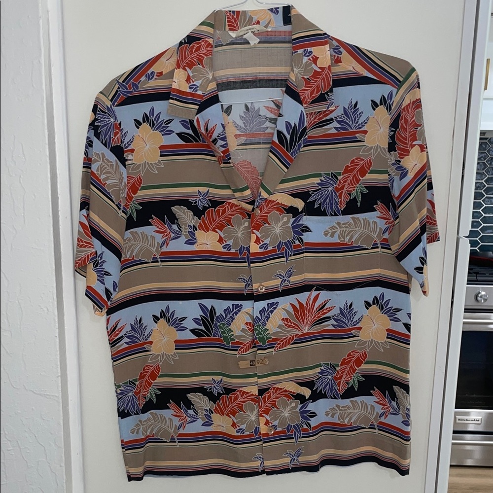 Cooke Street Honolulu Vintage Floral Striped Short Sleeve Hawaiian Shirt | L